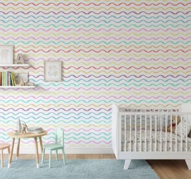 Kids wallpaper with colorful wavy lines - TenStickers
