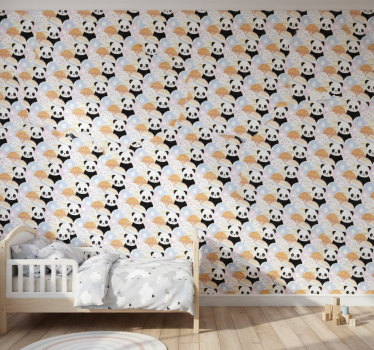 Kids wallpaper with patchwork panda design - TenStickers
