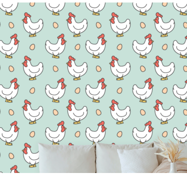 Light colors chicken egg patter lounge wallpaper - TenStickers