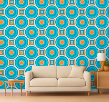 Living room wallpaper abstract blue repetitive circles - TenStickers