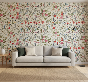 Living room wallpaper enchanted garden folk mural - TenStickers