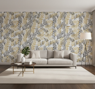 Living room wallpaper glamorous jungle leaf design - TenStickers