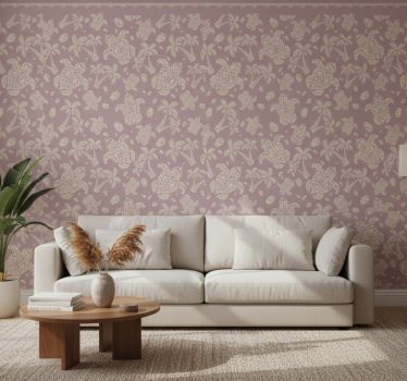 Living room wallpaper hawaiian turtle and palm design - TenStickers