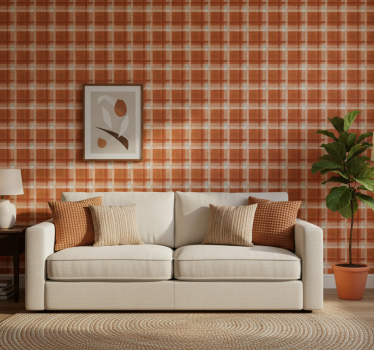 Living room wallpaper in cozy plaid pattern - TenStickers