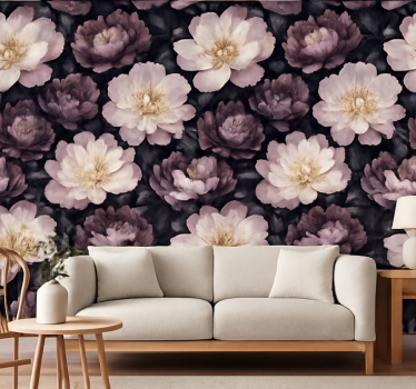 Living room wallpaper in dark floral design - TenStickers