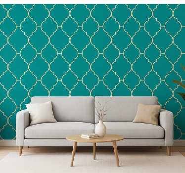 Living room wallpaper in gold and turquoise motif - TenStickers