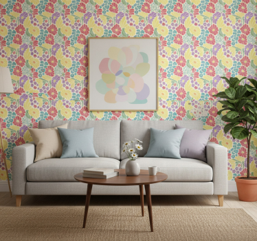 Living room wallpaper in pastel flowers design - TenStickers