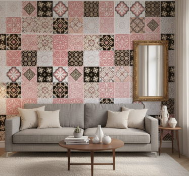 Living room wallpaper in pink cement design - TenStickers