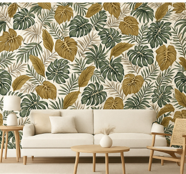 Living room wallpaper neutral floral design - TenStickers