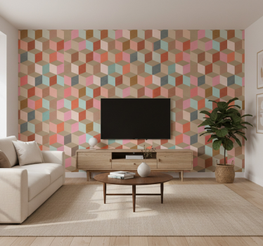 Living room wallpaper pastel geometric kraft design - TenStickers