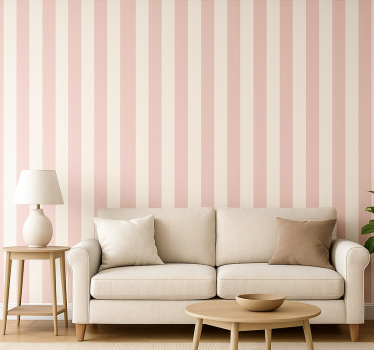 Living room wallpaper pink and white stripes - TenStickers