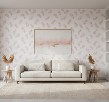 Living room wallpaper pink feather pattern - TenStickers