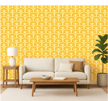 Living room wallpaper retro 70s yellow shapes - TenStickers