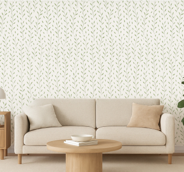 Living room wallpaper small green leaf pattern - TenStickers