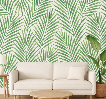 Living room wallpaper tropical thin green leaves - TenStickers