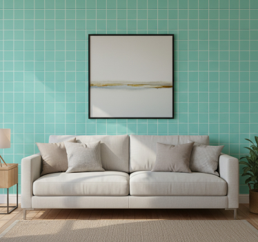 Living room wallpaper turquoise tiled design - TenStickers