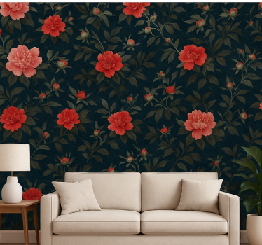 Living room wallpaper vintage dark botanical design - TenStickers