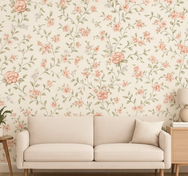 Living room wallpaper whimsical floral design - TenStickers