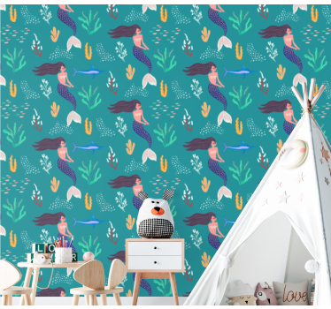 Mermaid Underwater kids wallpaper - TenStickers