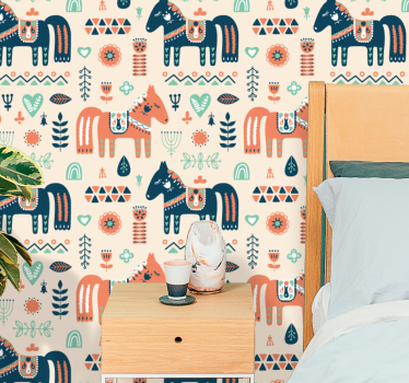 Nordic leaves on beige horse wallpaper for bedroom - TenStickers