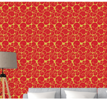 Living room wallpaper with ornate swirls design - TenStickers