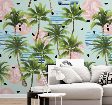 Palm trees and waves Living Room Wallpaper - TenStickers