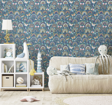 Pattern with boho rainbows  kids wallpaper - TenStickers