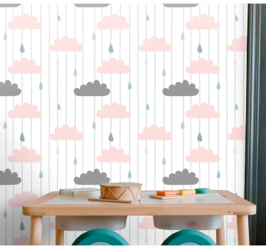 Pink and grey clouds wallpaper for bedroom - TenStickers