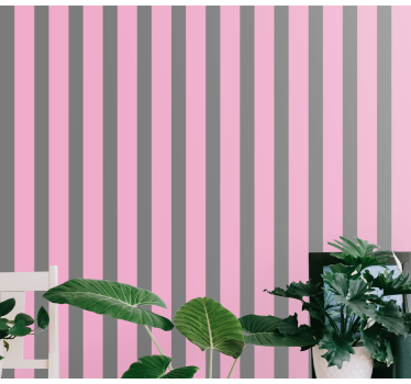 Pink and grey thick stripes striped wallpaper - TenStickers