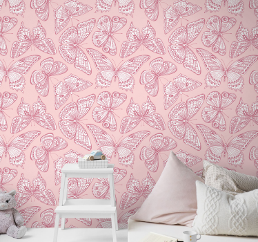 Pink and White Butterfly Bedroom Wallpaper - TenStickers