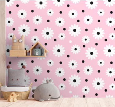 Pink black dots flower Kids Wallpaper - TenStickers