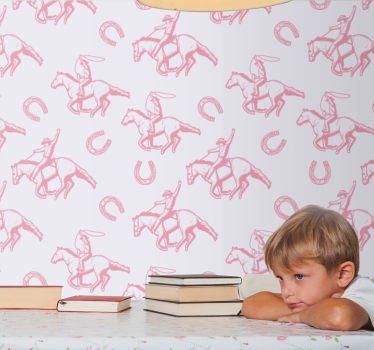 Pink cowboy horse pattern wallpaper for bedroom - TenStickers