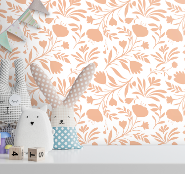 Pink vintage leaves pattern leaves wallpaper - TenStickers