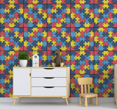 Rainbow Jigsaw Pattern Wallpaper - TenStickers