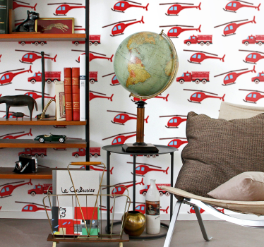 Red helicopter fun kids wallpaper - TenStickers