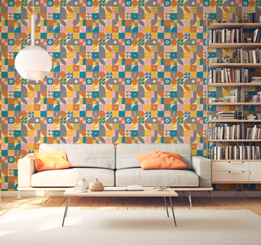 Retro geometric pattern front room wallpaper mural - TenStickers