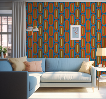 Retro style rounded blue front room wallpaper mural - TenStickers