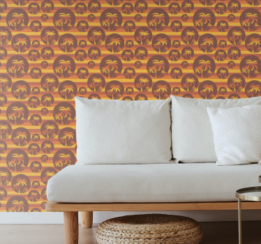 Retro sunset and palms Horizontal Pattern Wallpaper - TenStickers