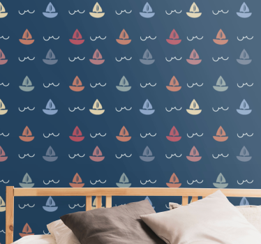 Sailboat sailing pattern kids wallpaper - TenStickers