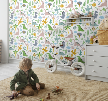 Scandinavian jurassic dinosaurs design wallpaper for children's r - TenStickers