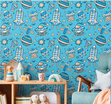 Kids wallpaper space exploration adventure - TenStickers
