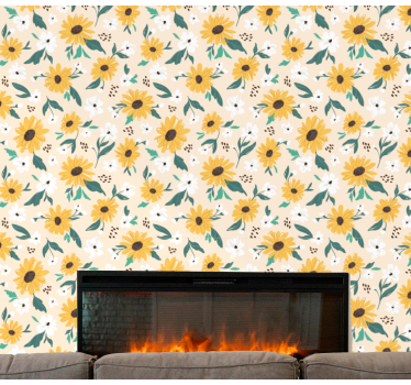 Sunflower beige background nature wallpaper - TenStickers