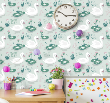 Swans and waterlily wallpaper Kids Wallpaper - TenStickers