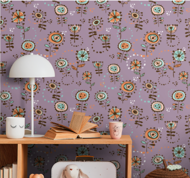 Swedish pink floral pattern Kids Wallpaper - TenStickers