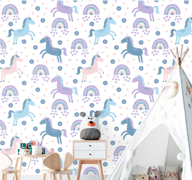 Sweet pastel color unicorns pattern Wallpaper paintings - TenStickers