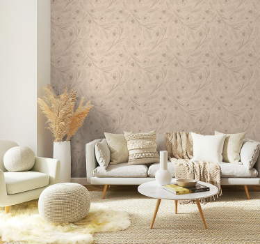 Taupe floral flower pattern wallaper - TenStickers