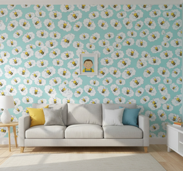 Kids wallpaper clouds and bees - TenStickers
