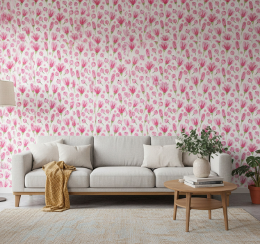 Living room wallpaper pink floral pattern - TenStickers