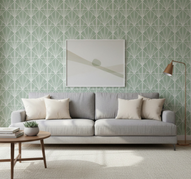 Living room wallpaper green and white art deco - TenStickers