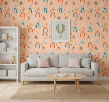 Kids wallpaper pastel simple rainbows - TenStickers